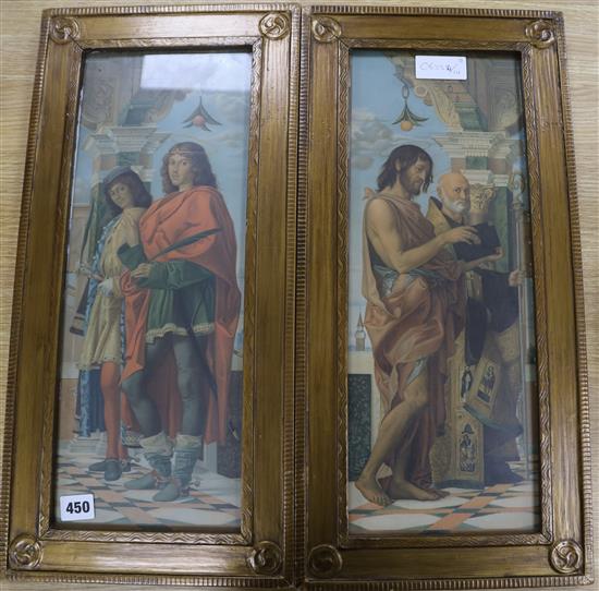 After Montagna, pair of colour prints, St. Nazarus & St. Celsus, Rowley Gallery frames overall 55 x 27cm